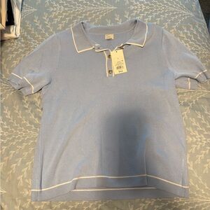 Women’s A New Day Sky Size L Blue Polo with Cream Accents